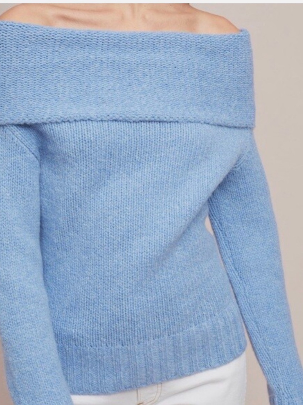 Anthropologie Off-the-Shoulder Fold-Over Sweater in Light Blue - Picture 3 of 7